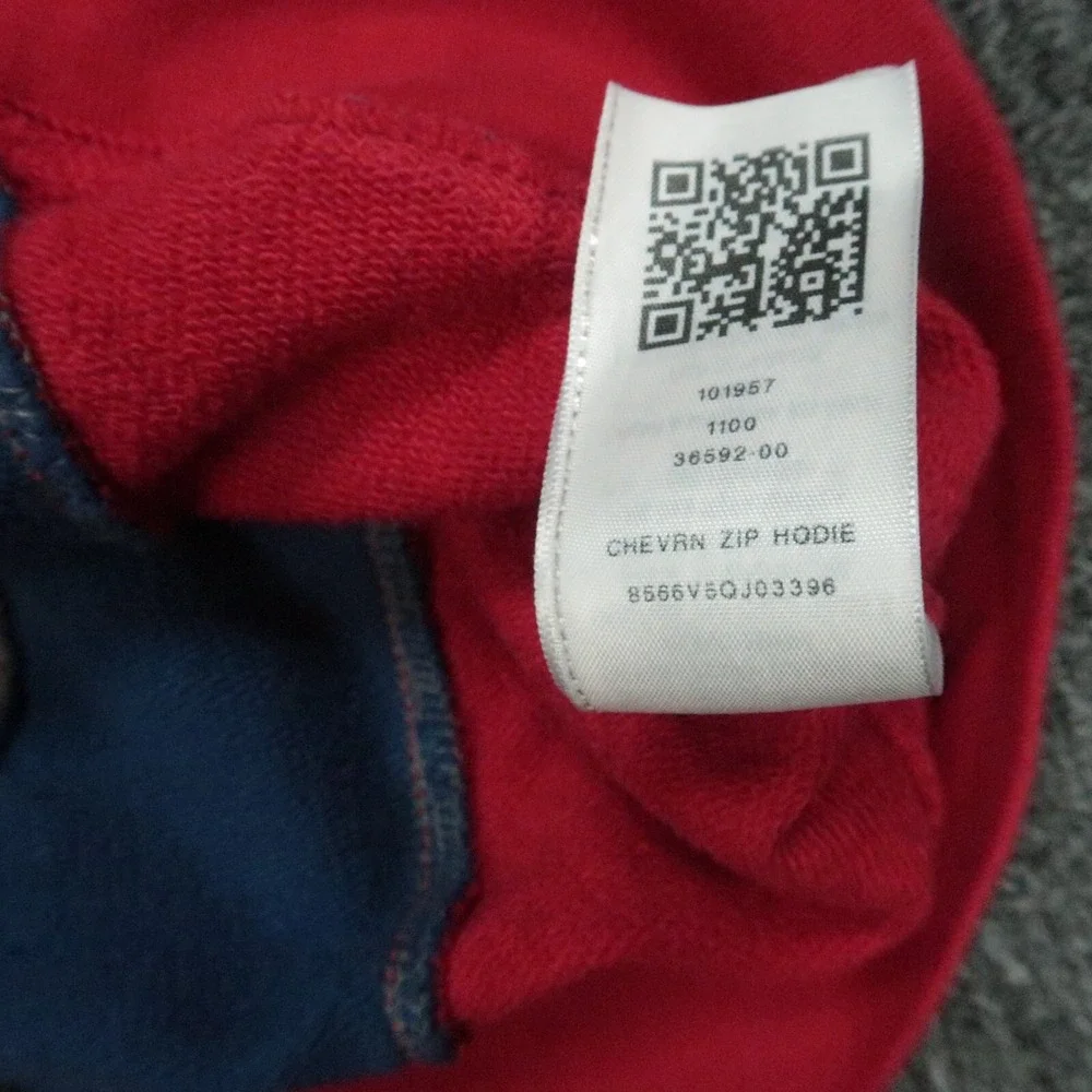True Religion Hoodie Mens Medium Red Blue Chevron Full Zip Pockets Hooded Jacket